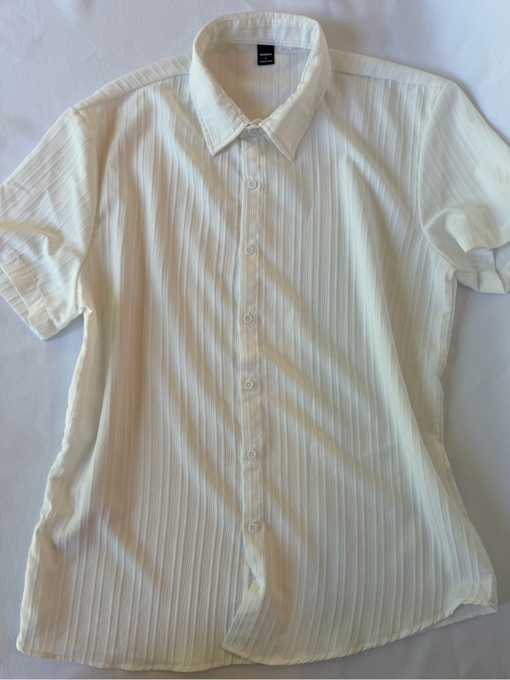 NWOT Manfinity White Gauze Style Textured Collared Shirt & Shorts Set - Picture 2 of 7